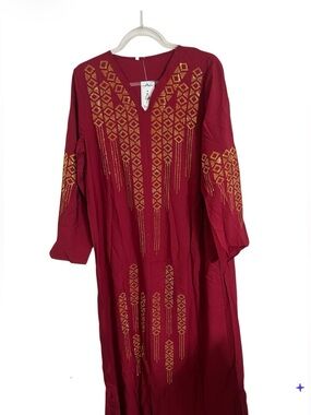 Embroidered Maxi Dress in Wine with Gold Accents